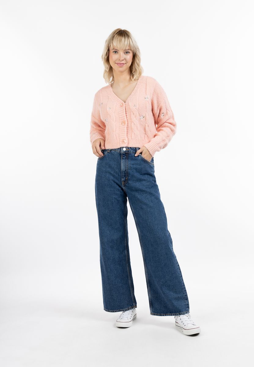 Zopfstrick-Cardigan mit bestickten Blumen
