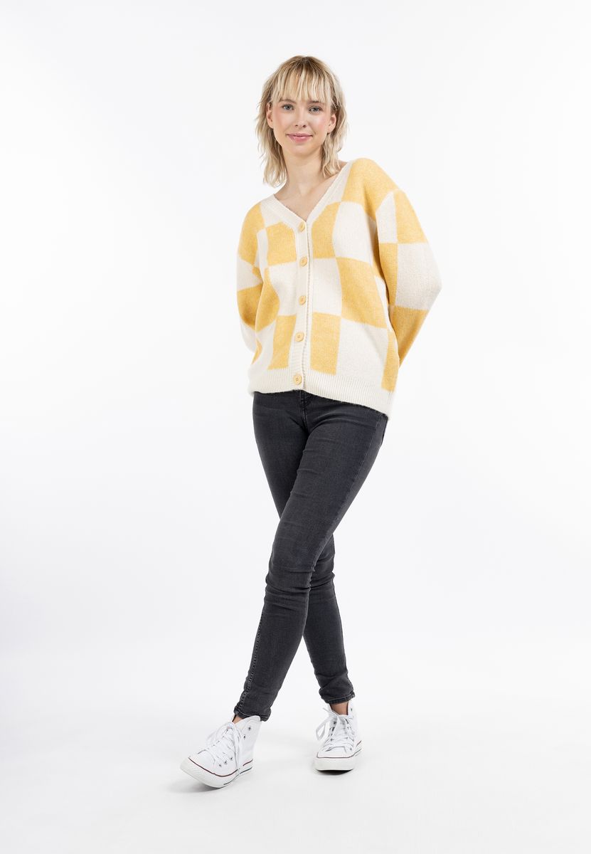 Strickkardigan mit Schachbrettmuster
