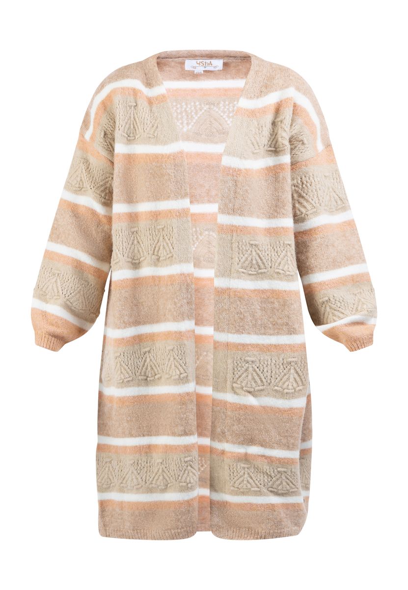 Gestreifter Langer Strick-Cardigan mit Muster