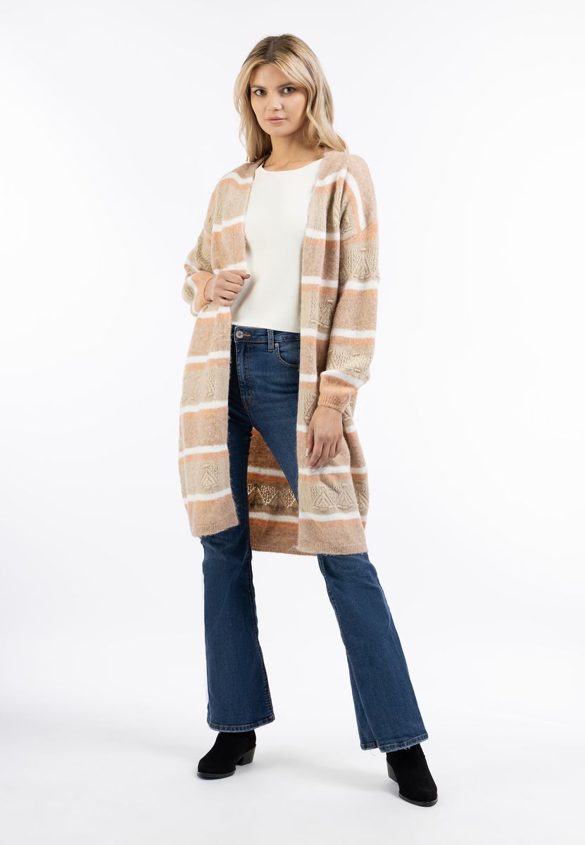 Gestreifter Langer Strick-Cardigan mit Muster