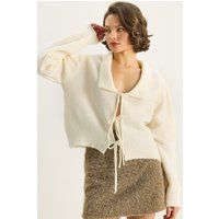 Übergroßer Rippstrick-Cardigan mit Bindeband