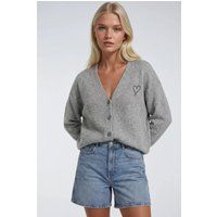 Oversized Strick-Cardigan mit Herz-Stickerei
