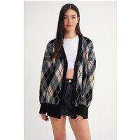 Übergroßer Argyle-Cardigan mit V-Ausschnitt