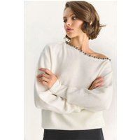 Strickpullover mit asymmetrischem Perlen-Ausschnitt