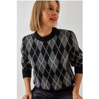 Strickpullover mit Rautenmuster und Rundhalsausschnitt