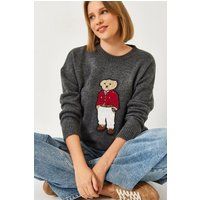 Bestickter Teddybär-Strickpullover