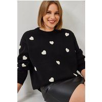 Pullover mit Herzstickerei und Rundhalsausschnitt