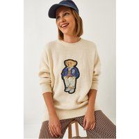 Bestickter Oversized-Pullover mit Teddybär