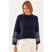 Jacquard-Strickpullover mit Stickerei