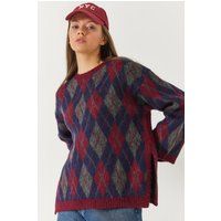 Oversize-Rautenpullover mit seitlichen Schlitzen