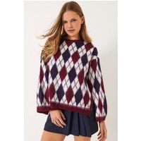 Lässiger Argyle-Strickpullover mit Rundhalsausschnitt