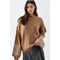 Jacquard-Muster Pullover mit Stehkragen