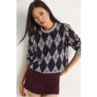 Klassischer Argyle-Strickpullover mit Rundhalsausschnitt
