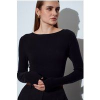 Rippstrick-Pullover mit Boot-Ausschnitt