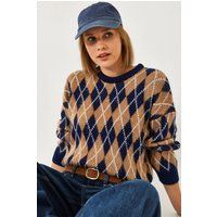 Klassischer Argyle-Strickpullover mit Rundhalsausschnitt
