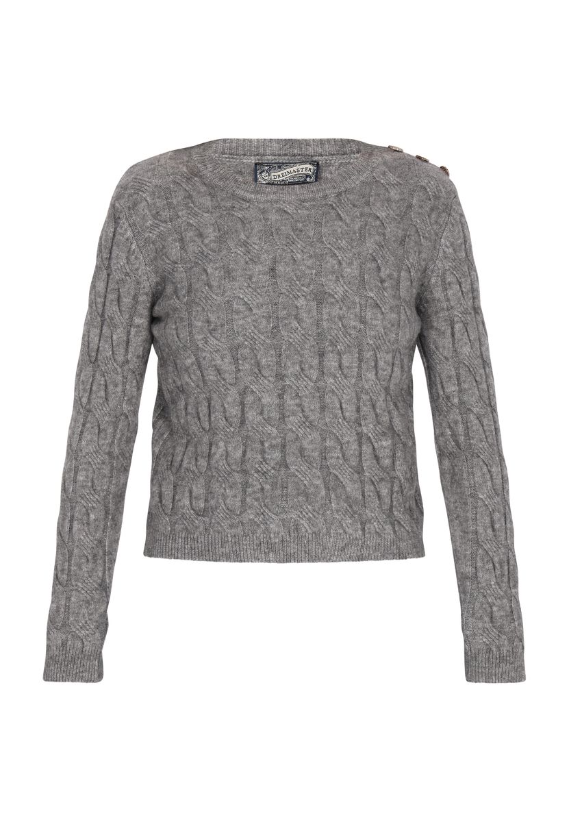Zopfstrickpullover mit Schulterknöpfen