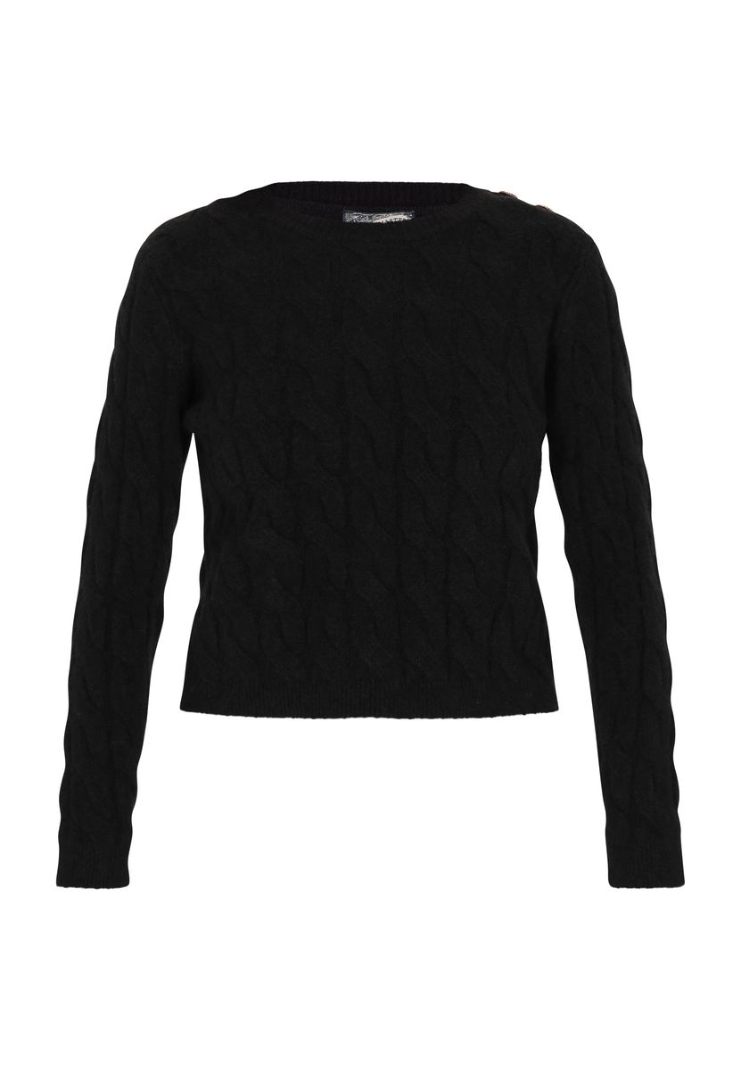 Zopfstrickpullover mit Schulterknöpfen