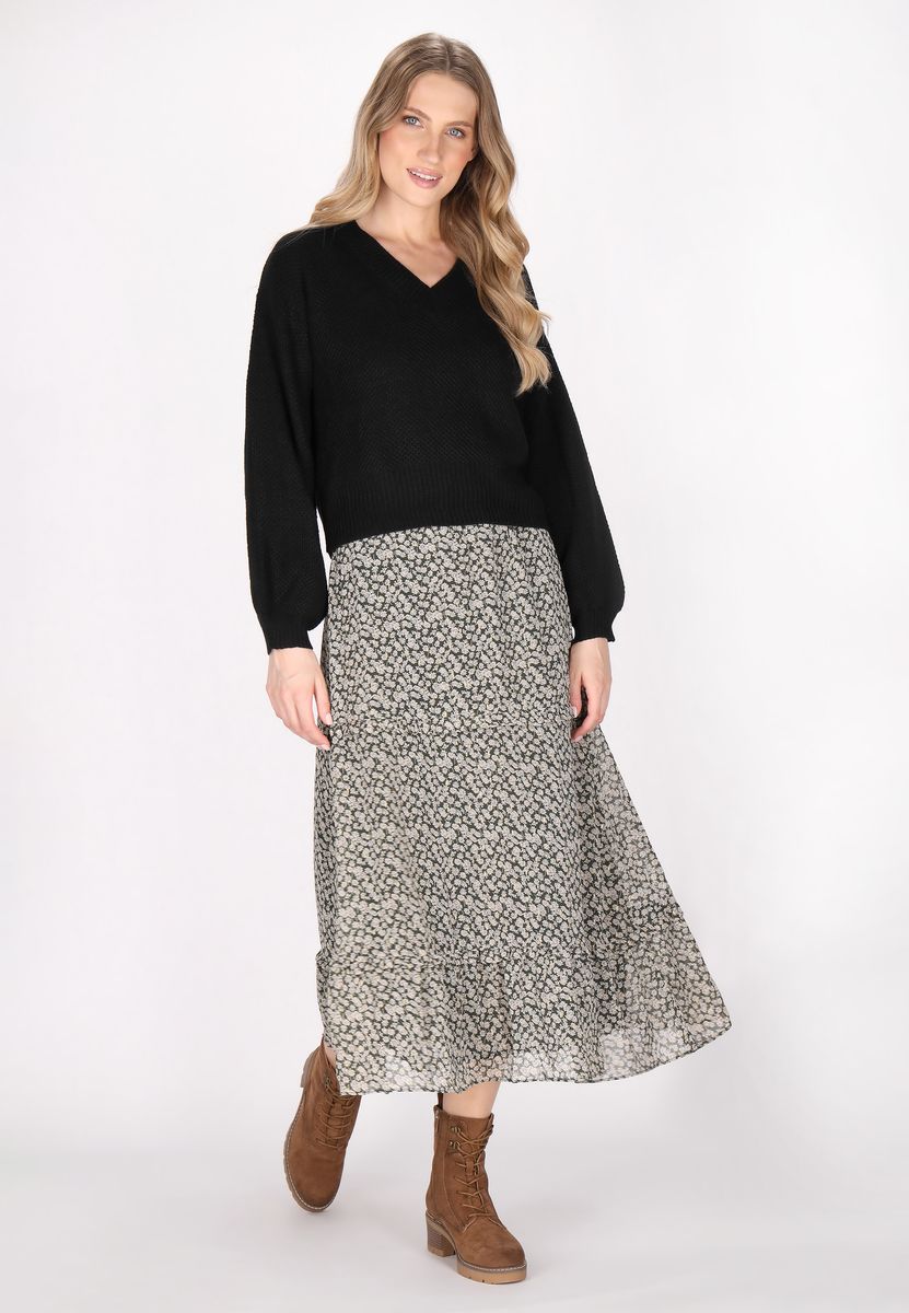 Strukturierter V-Ausschnitt Strickpullover