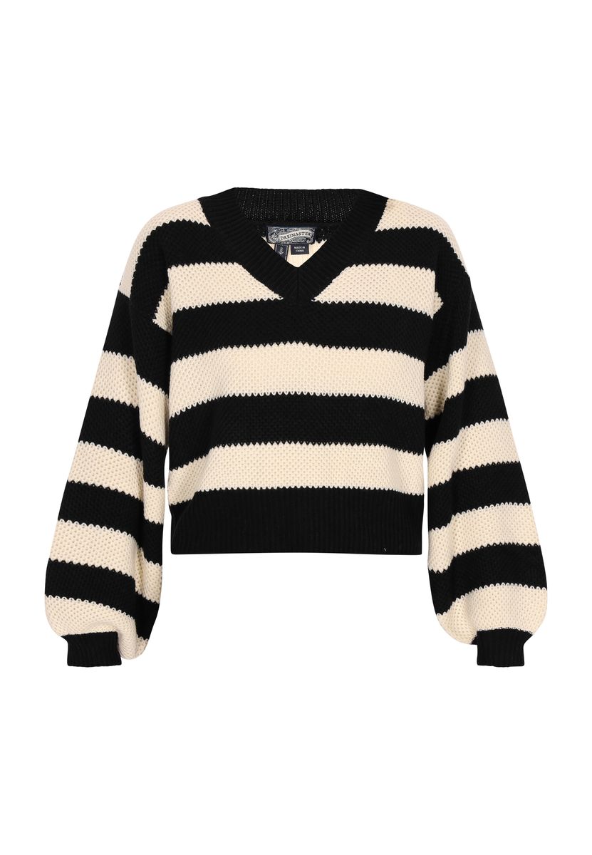 Gestreifter V-Ausschnitt Strickpullover