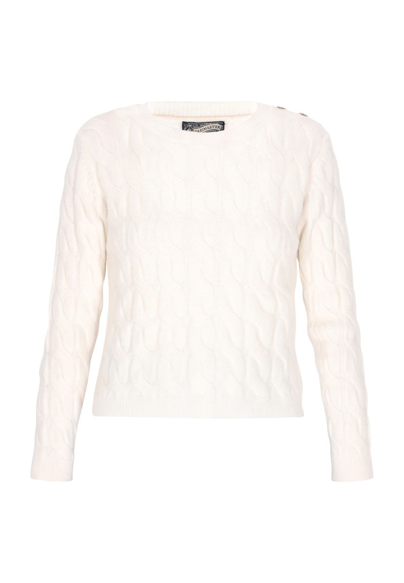 Zopfstrickpullover mit Schulterknöpfen