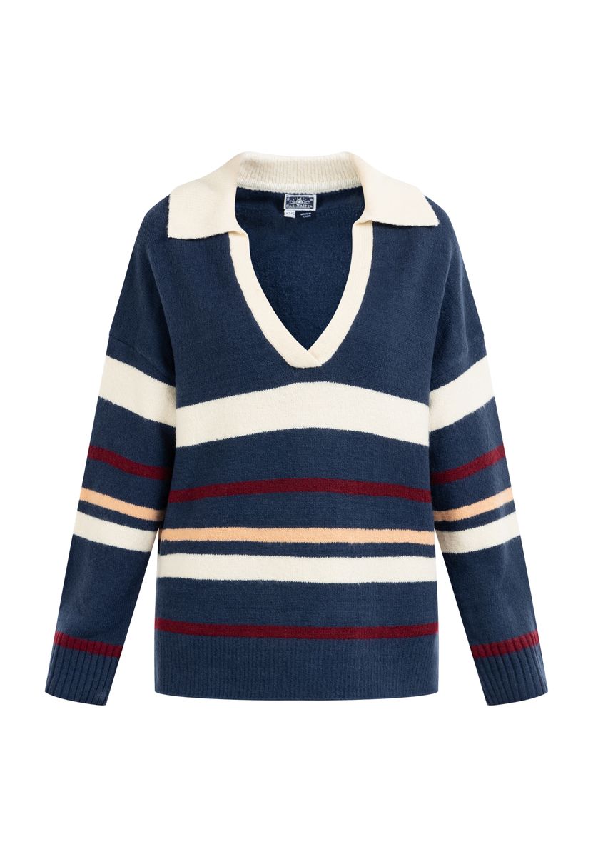 Gestreifter Strickpullover mit Polokragen