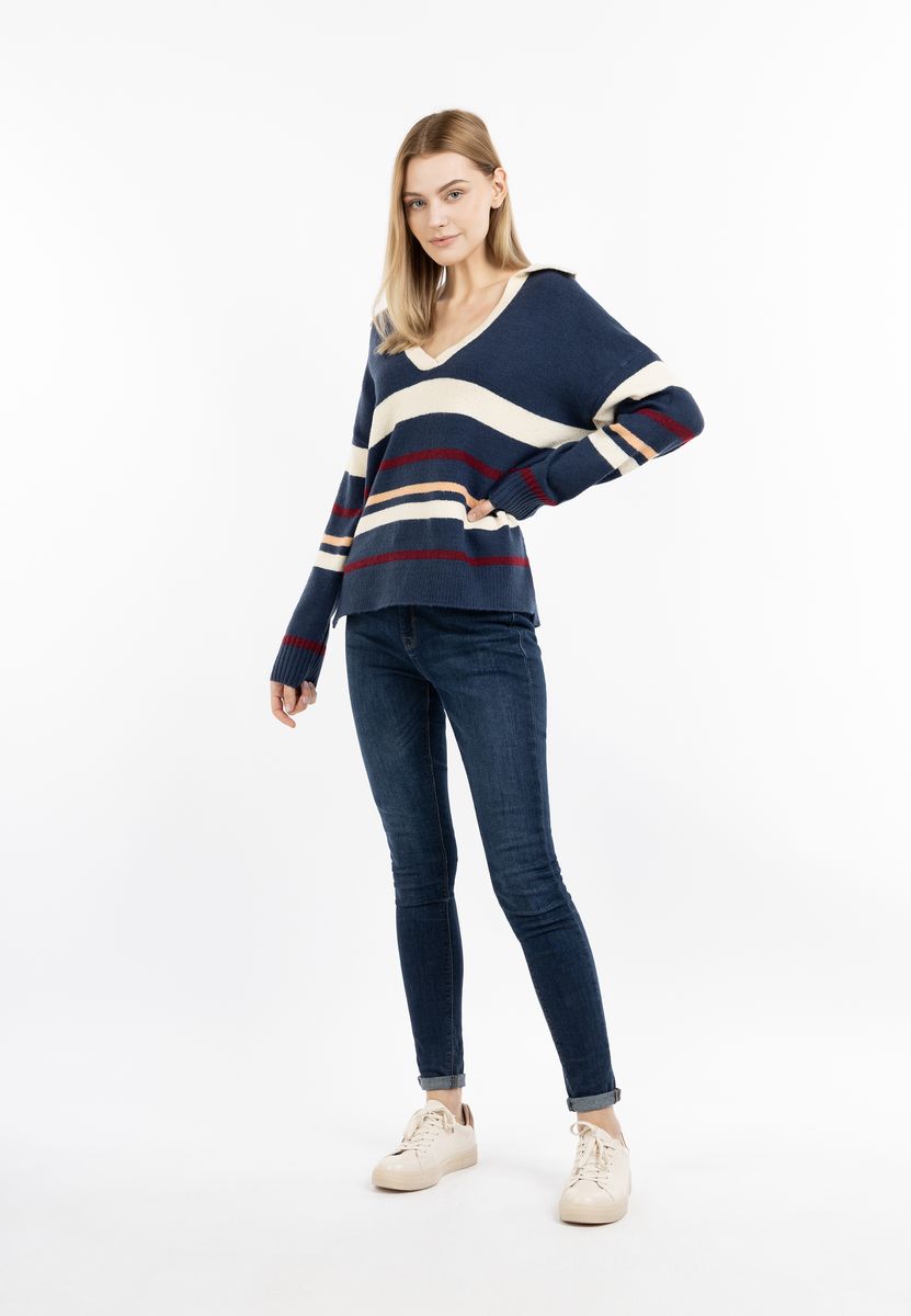 Gestreifter Strickpullover mit Polokragen
