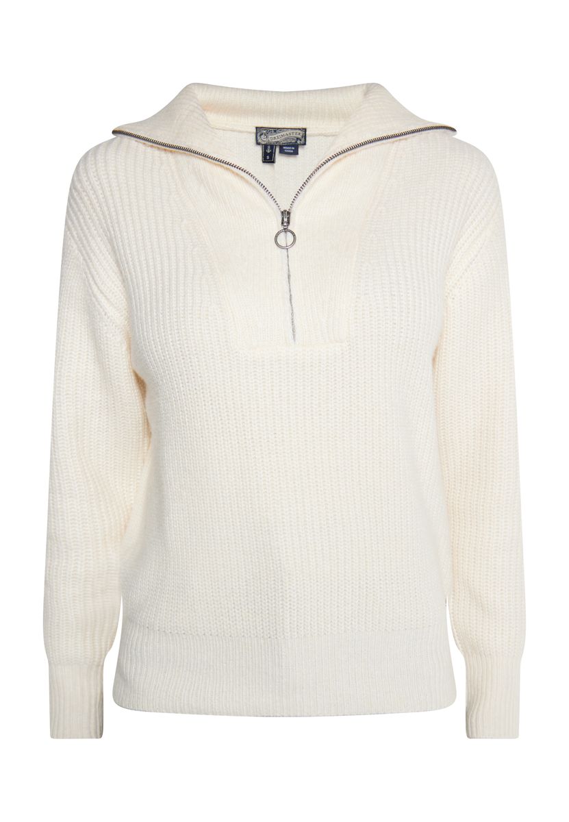Gerippter Troyer-Strickpullover mit Reißverschluss