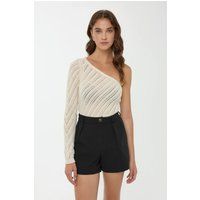 Asymmetrisches Pointelle-Strickoberteil mit einem Arm
