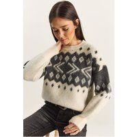 Dickstrick-Pullover mit Ethno-Muster