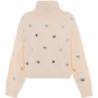 Rollkragenpullover mit Herz-Strassbesatz