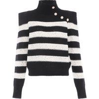 Gestreifter Strickpullover mit Zierknöpfen