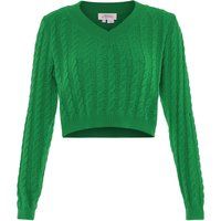 Zopfmuster-Crop-Pullover mit V-Ausschnitt
