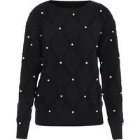 Perlenbestickter Strickpullover mit Rautenmuster