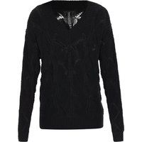 V-Ausschnitt Strickpullover mit Durchbruchmuster