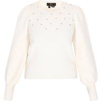 Verzierter Strickpullover mit Puffärmeln