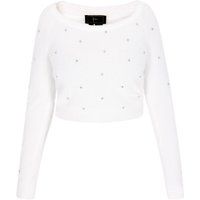 Kurzpullover mit Strasssteinen aus Strick