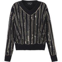 Pailletten-Strickpullover mit V-Ausschnitt