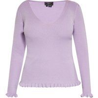 Gerippter V-Ausschnitt Pullover mit Rüschen