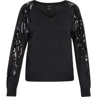 V-Ausschnitt Pullover mit Paillettenfransen