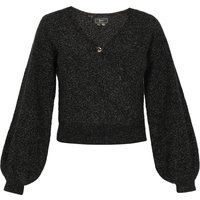 Glitzernder Wickelausschnitt-Pullover mit Ballonärmeln
