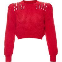 Verzierter verkürzter Rippstrick-Pullover