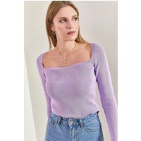 Texturierter Pullover mit Karree-Ausschnitt