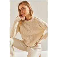 Gemusterter Strickpullover mit Rundhalsausschnitt