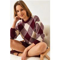 Übergroßer Rippstrickpullover mit Rautenmuster