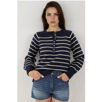 Gestreifter Henley-Strickpullover