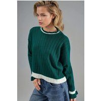 Rippstrickpullover mit Kontrastsaum