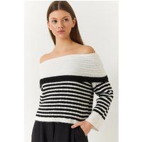 Gestreifter schulterfreier Strickpullover
