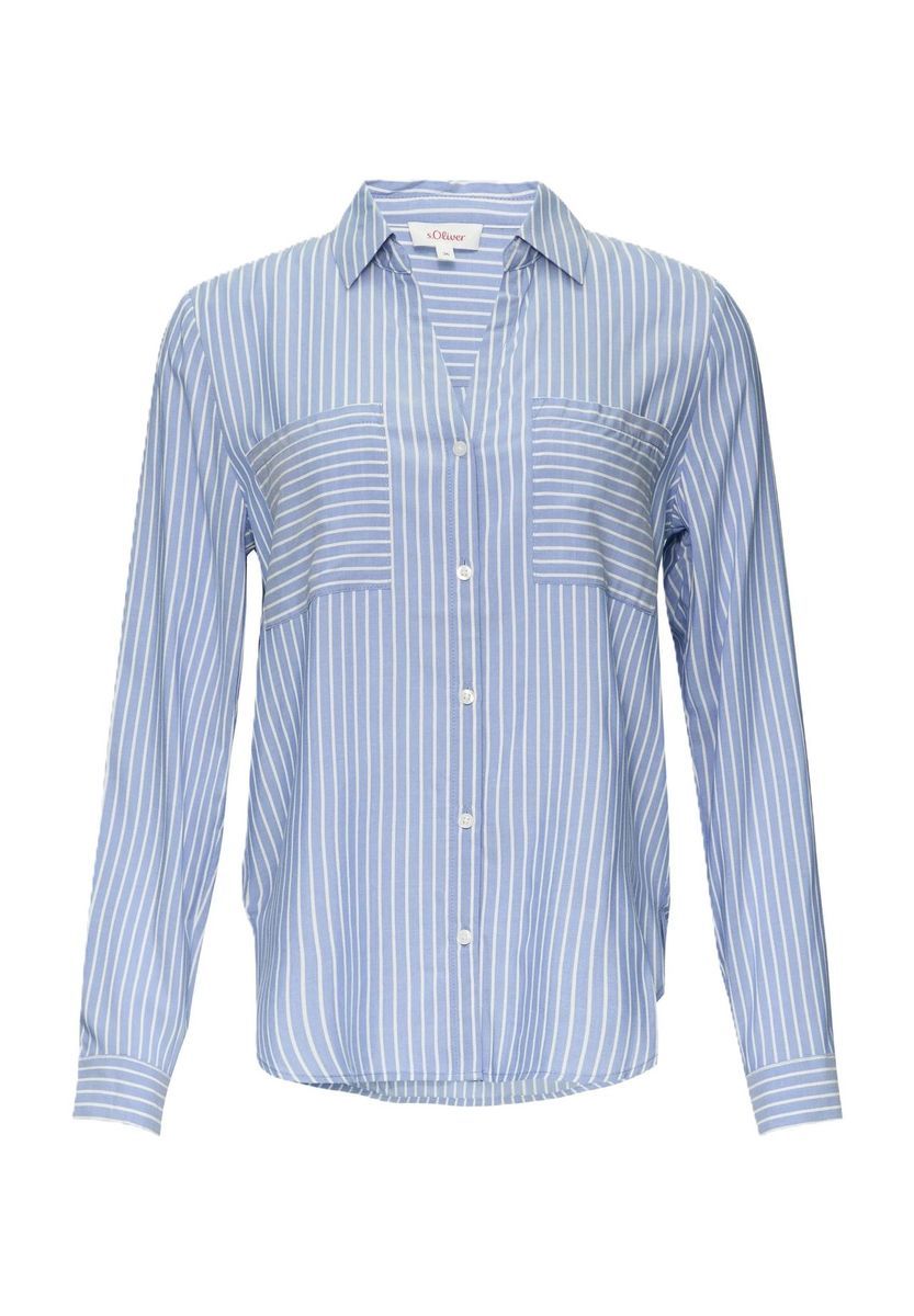 Gestreifte V-Ausschnitt Bluse mit Taschen