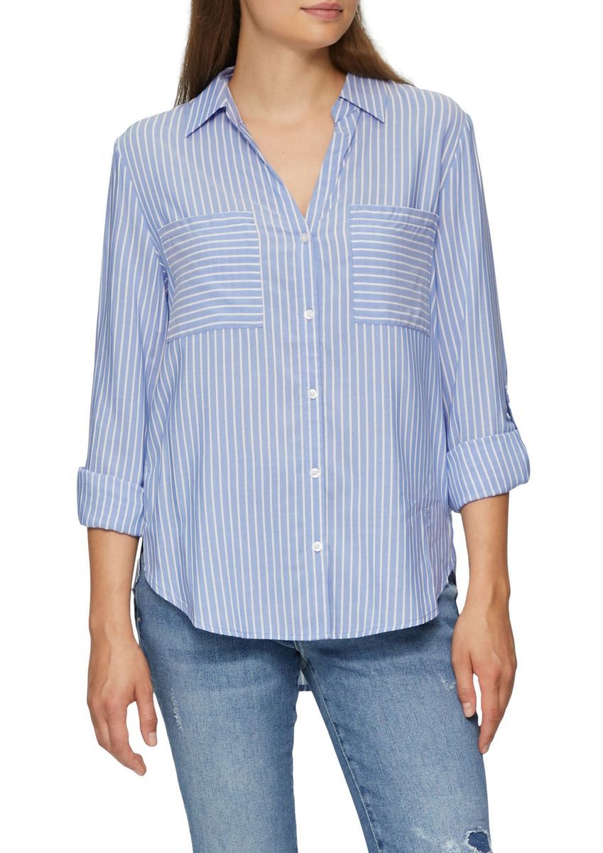 Gestreifte V-Ausschnitt Bluse mit Taschen