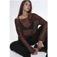 Strukturierter Oversized-Strickpullover mit Bootsausschnitt